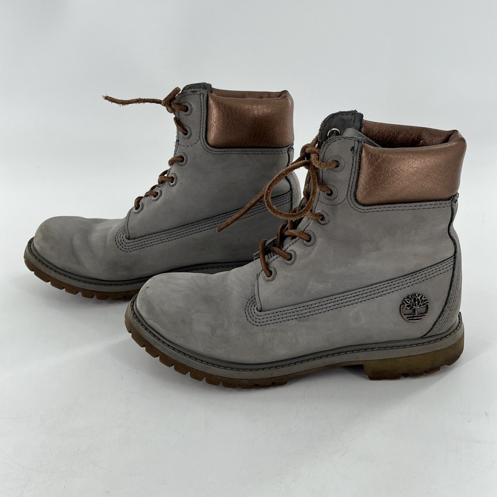 Timberland Premium 6"  Womens Boot 7.5 M Grey Silver Rose Gold Metallic - Picture 5 of 16